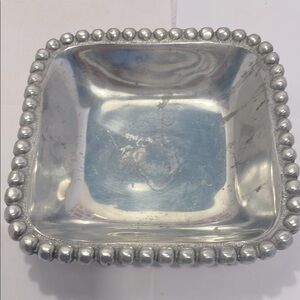 Vintage Silver Square Beaded Edge Pewter Trinket Dish Bowl